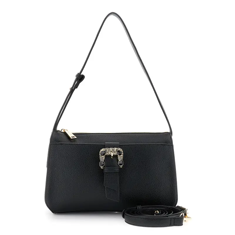 borsa a spalla con fibbia gioiello nero