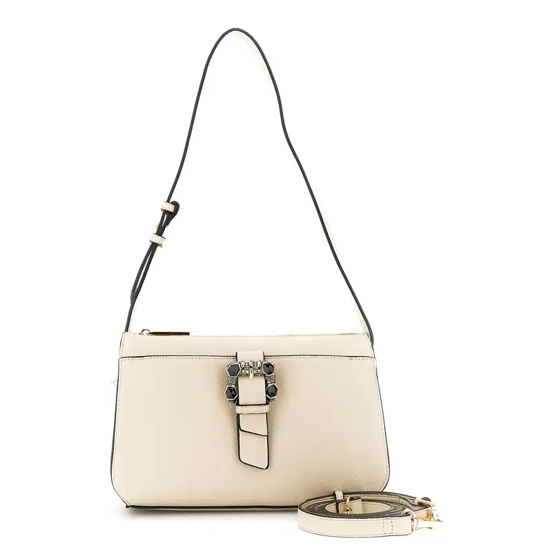 borsa a spalla con fibbia gioiello sabbia