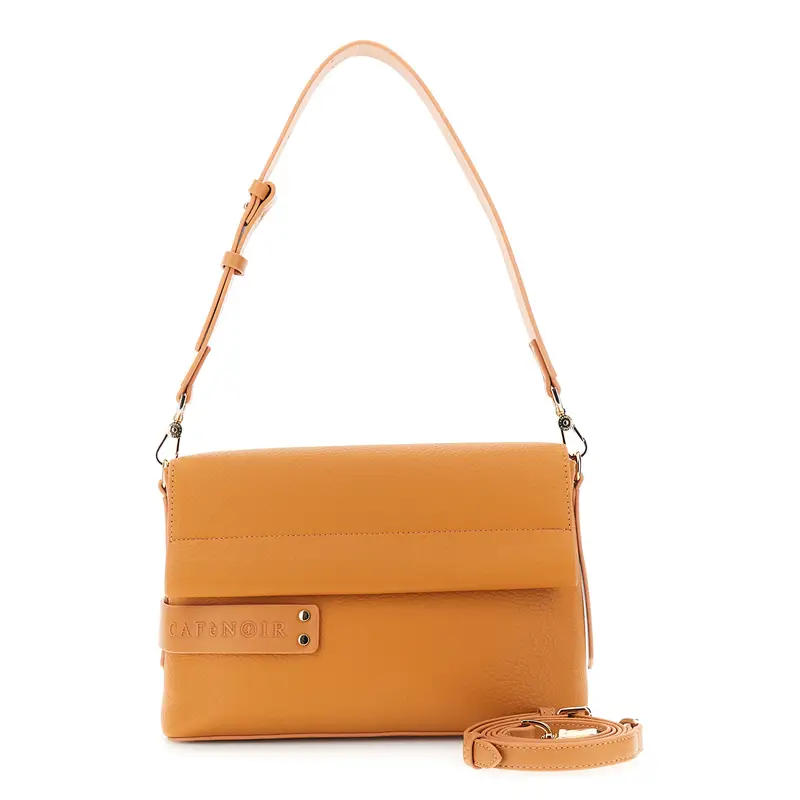 borsa a spalla con pattina effetto pelle con grana con passante e logo in tpu arancio