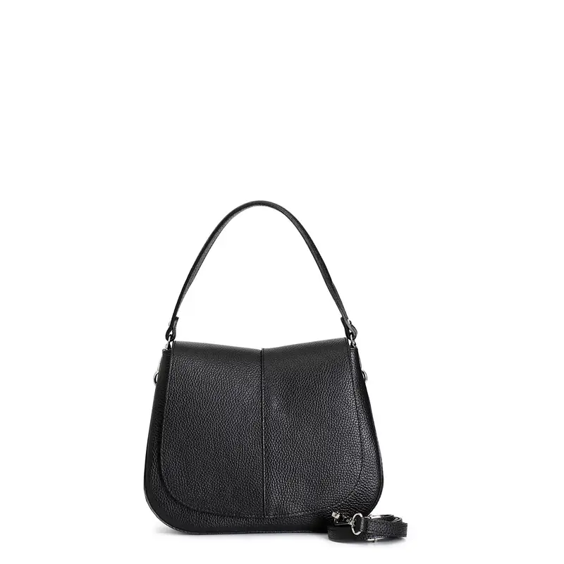 borsa a spalla con pattina effetto puffy con logo in metallo, tracolla in catena nero