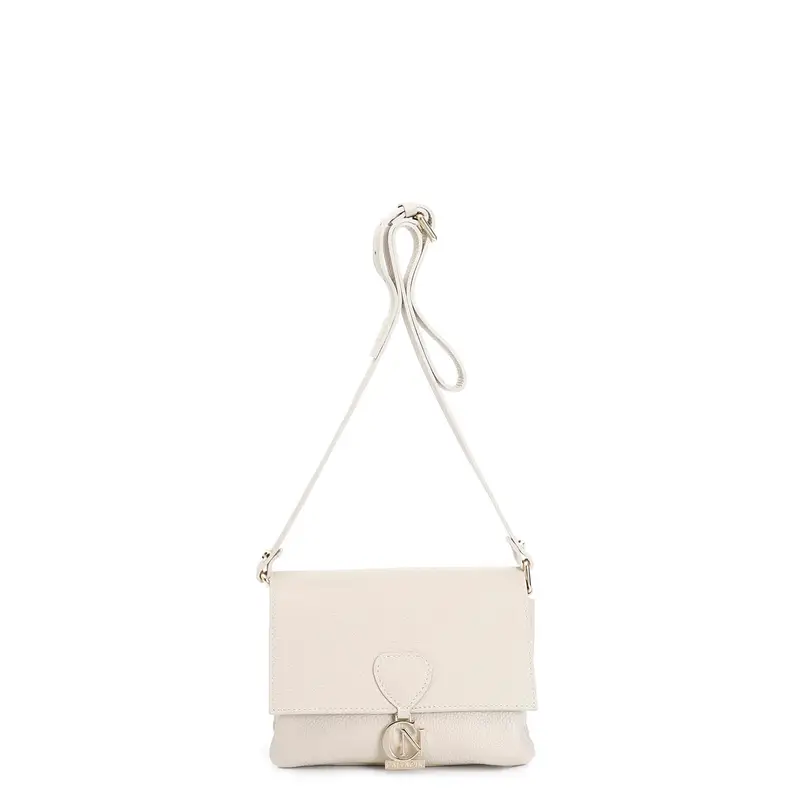 borsa a spalla con pattina in pelle dollaro con tracolla regolabile panna