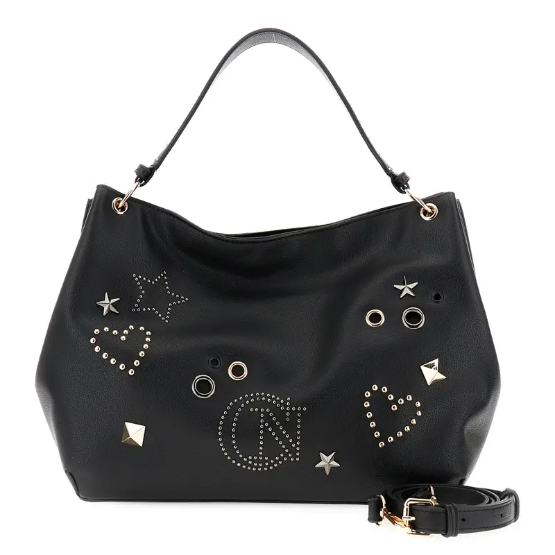borsa a spalla con rivetti e borchie nero