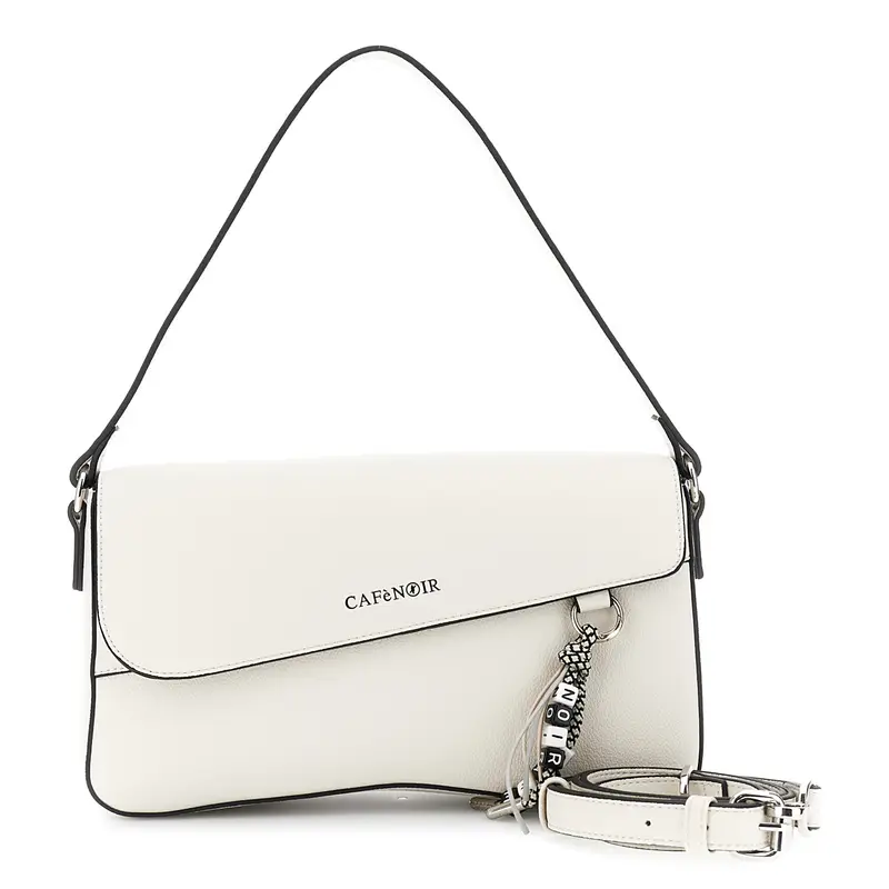 borsa a spalla effetto pelle granosa e charm colorato logato avorio