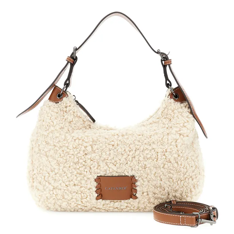 borsa a spalla in tessuto ricciolino naturale