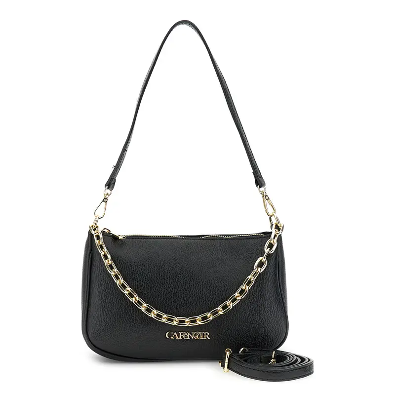 borsa a tracolla in pelle con manico in catena dorata nero
