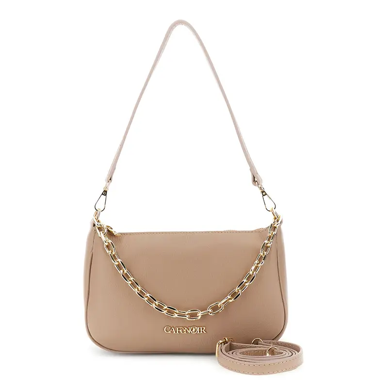 borsa a tracolla in pelle con manico in catena dorata nude