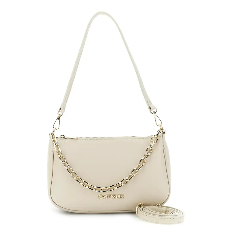 borsa a tracolla in pelle con manico in catena dorata panna