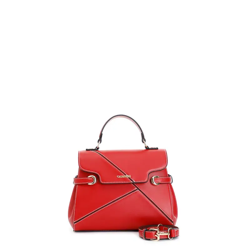 borsa con pattina con lavorazione patchwork rosso