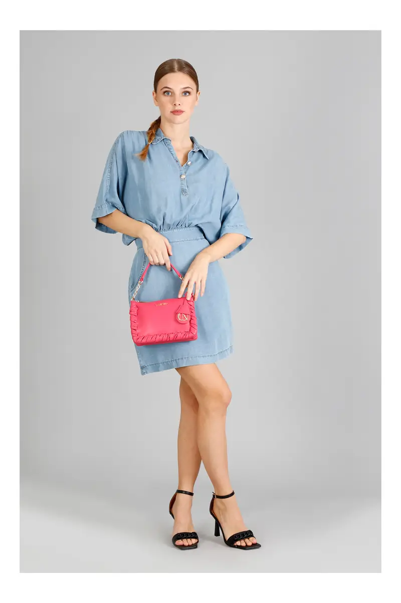 borsa morbida con zip e infilature ai bordi fuxia miniatura 2