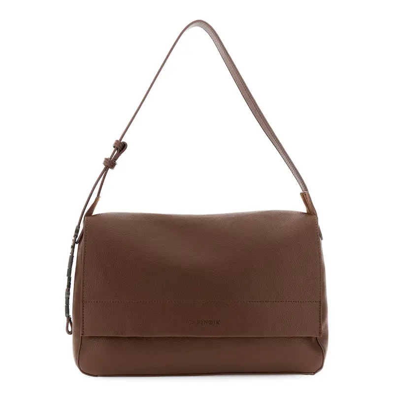 borsa morbida sfoderata con pattina in similpelle marrone