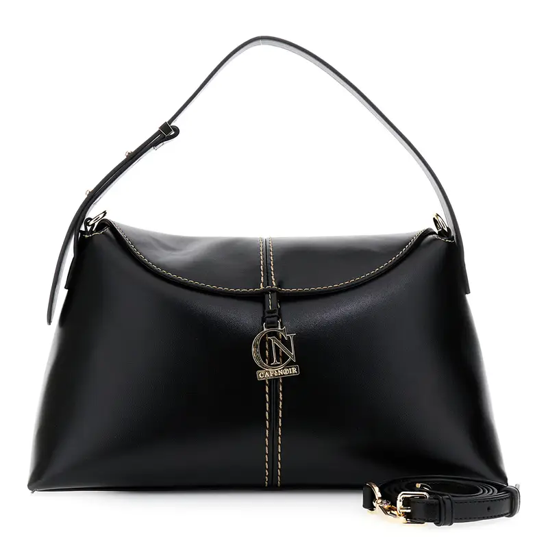 borsa sottospalla con pattina e cuciture a contrasto nero