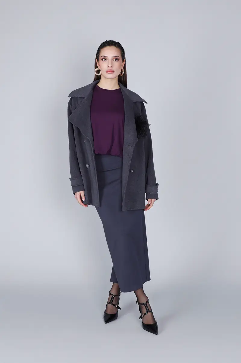 caban doppiopetto orlo dietro elastico antracite