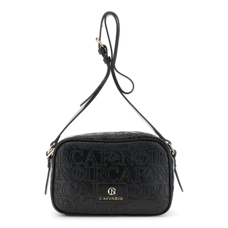 camera bag effetto pelle con embossed all over logato nero