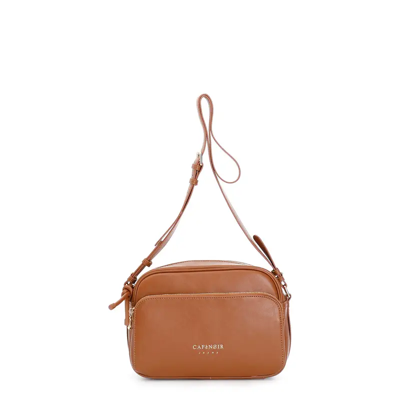 camera bag in sintetico con tasca zip round cuoio