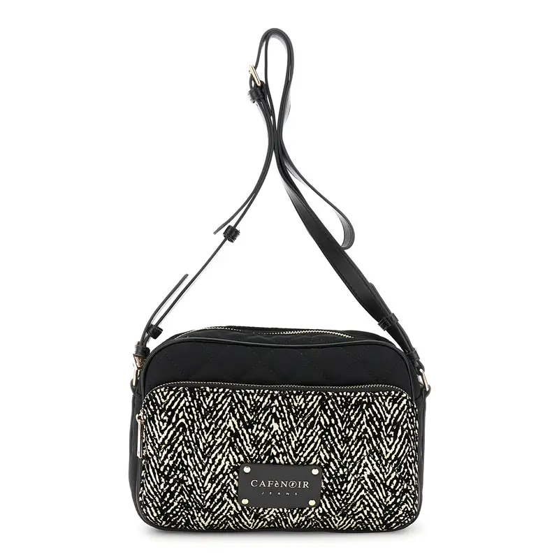 camera bag trapuntata in nylon con stampa floccato avena/nero