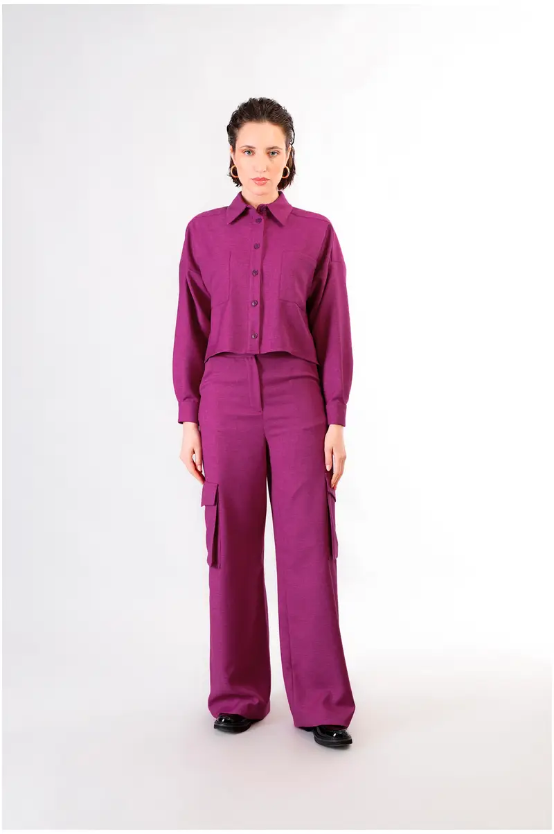 camicia a scatolina con tasche a toppa fuxia