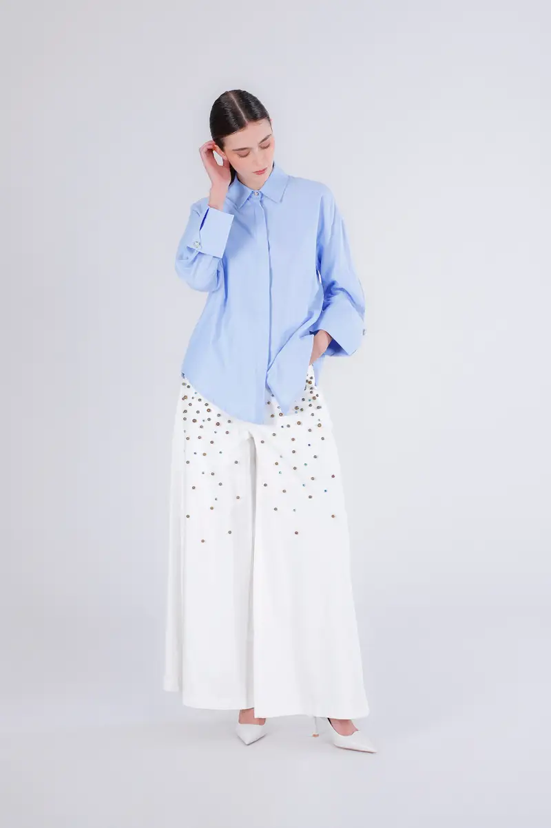 camicia in oxford celeste