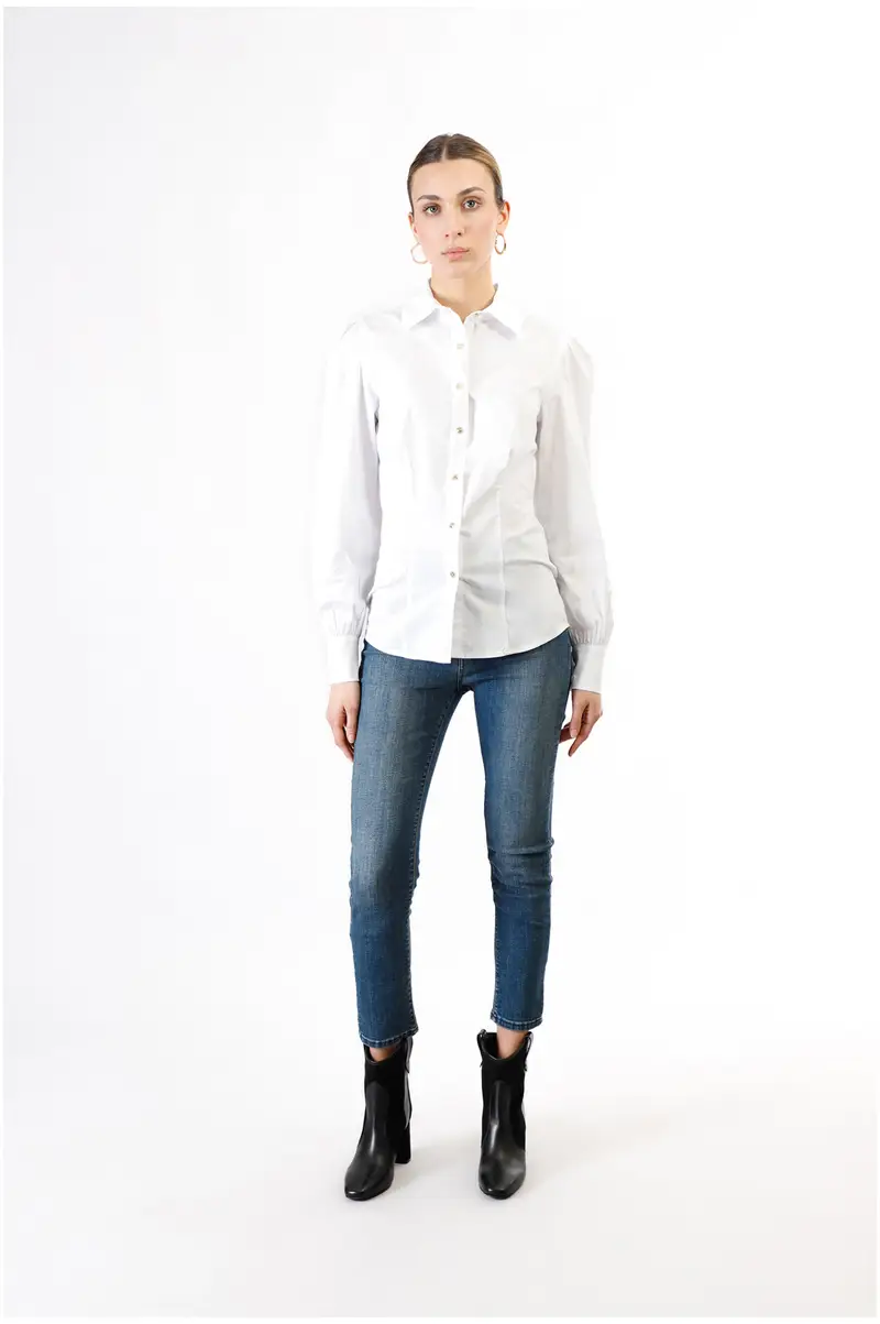 camicia in popeline con maniche increspate bianco