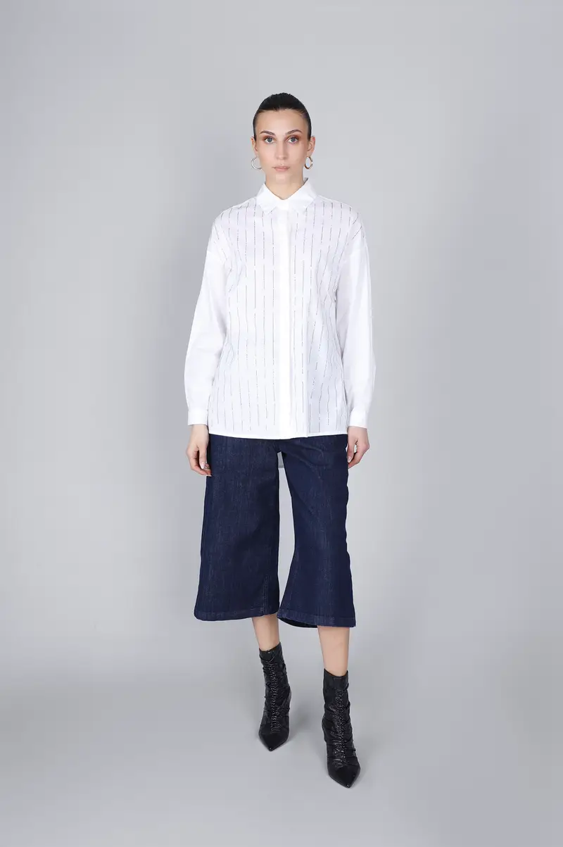 camicia in popeline con microborchie bianco