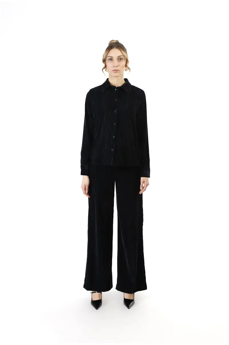 camicia in velluto cangiante petrolio