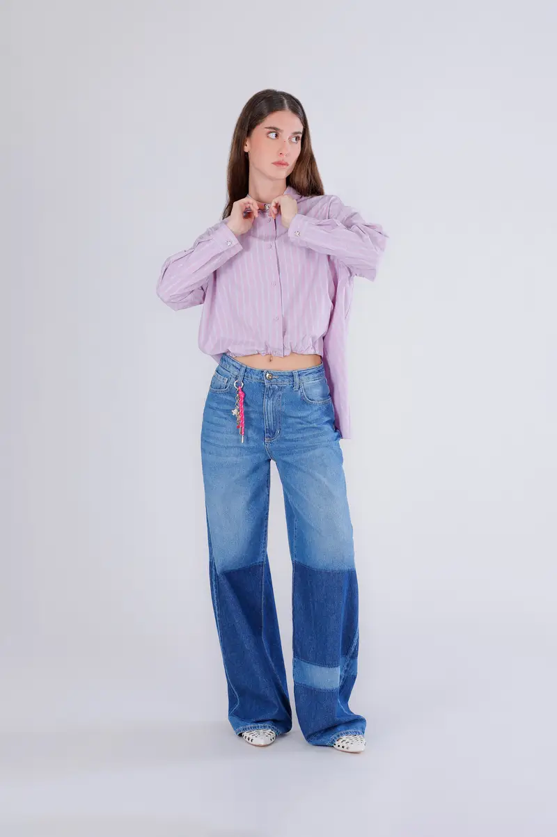 camicia rigata asimmetrica con culisse al fondo rigato lavanda