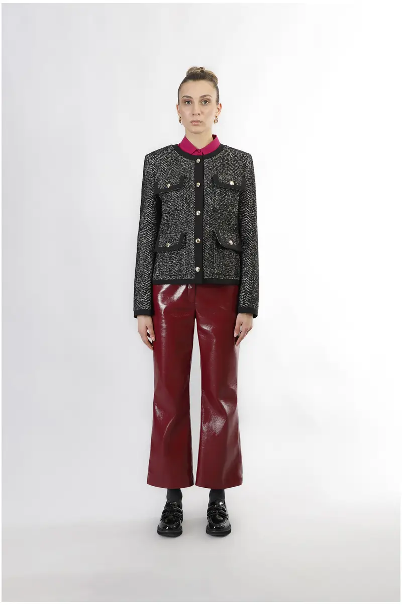 cappotto corto paricollo spigato bianco e nero