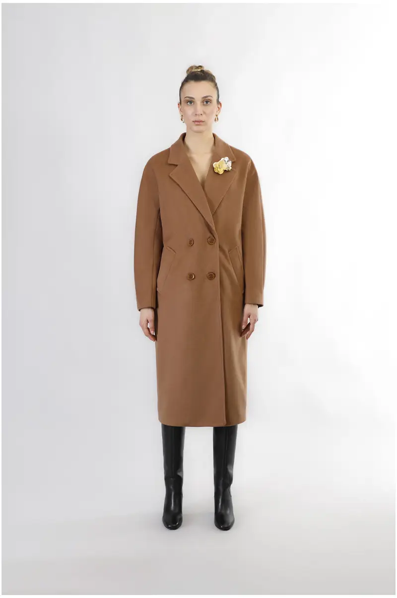 cappotto doppiopetto manica kimono tabacco