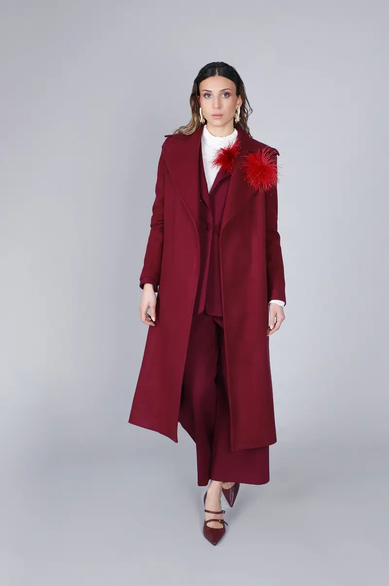 cappotto lungo in stile vestaglia burgundy