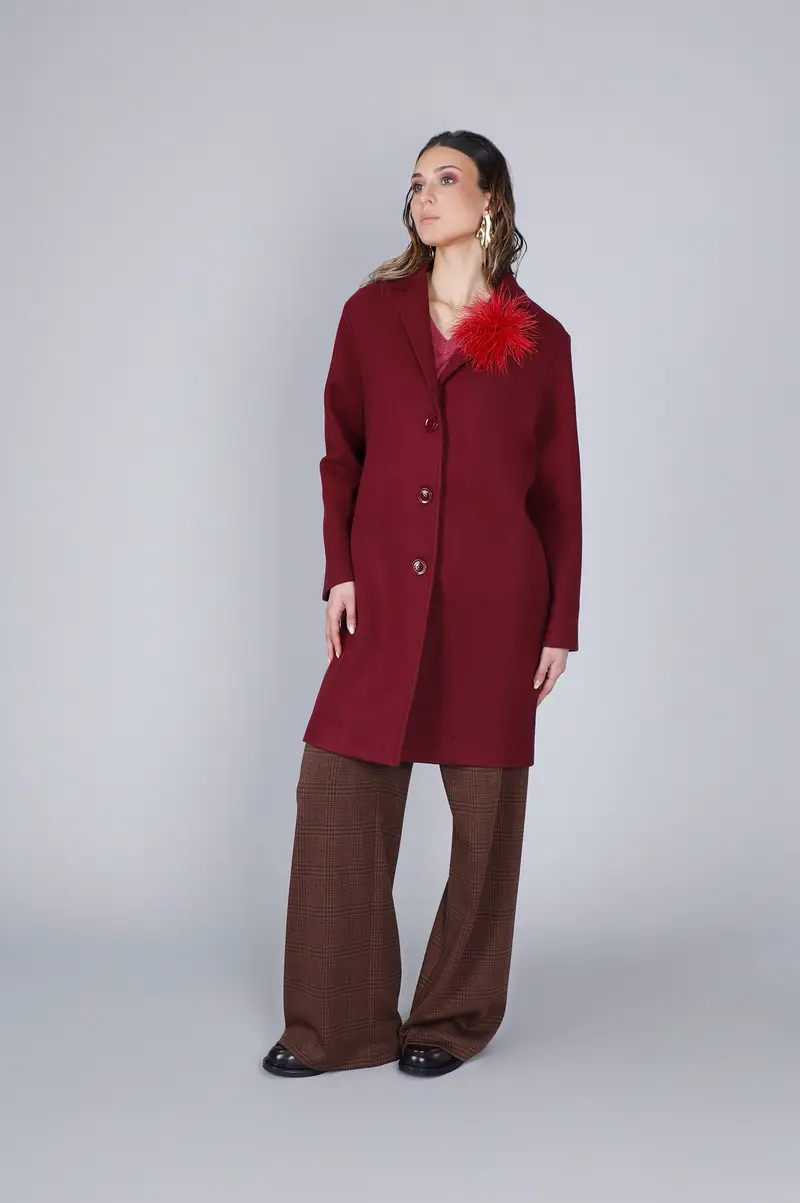 cappotto monopetto linea ad ovetto burgundy