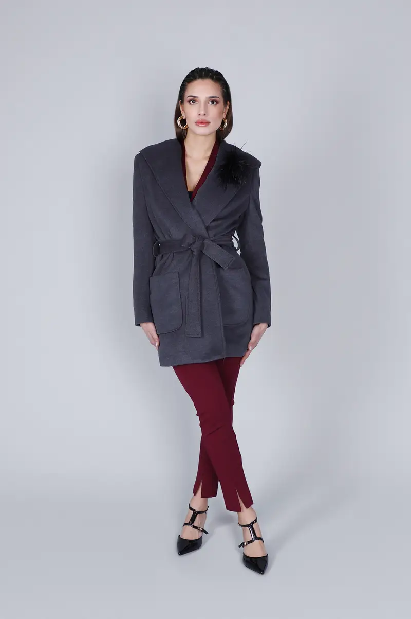 cappotto tipo vestaglia con cappuccio antracite