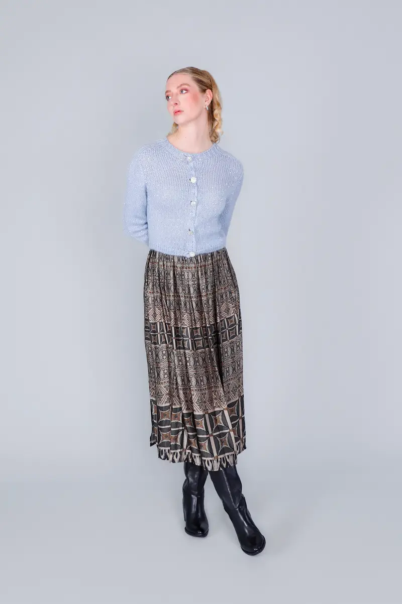 cardigan con pailettes e bottoni gioiello cielo