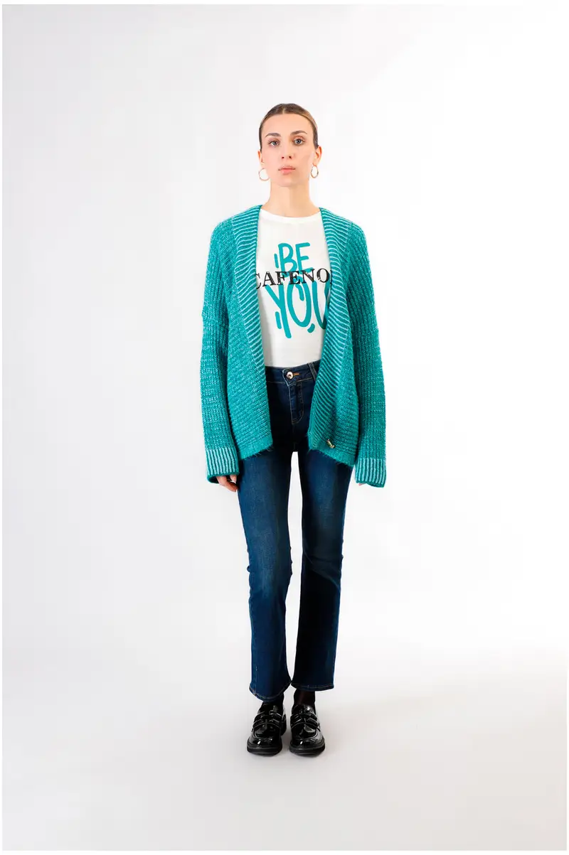 cardigan moulinè senza bottoni e collo sciallato smeraldo