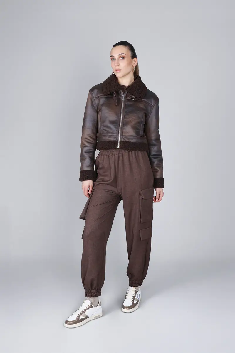 chiodo stile shearling fondente