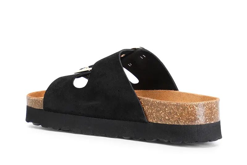 ciabatta donna in pelle con fibbie nero miniatura 2