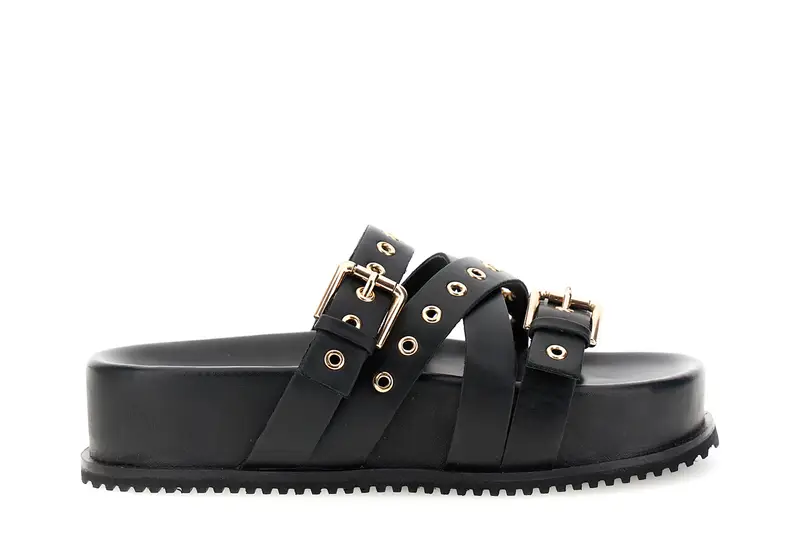 ciabatte in pelle multilistini con borchie nero