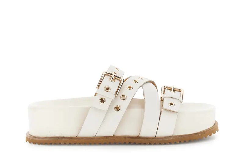 ciabatte in pelle multilistini con borchie off white