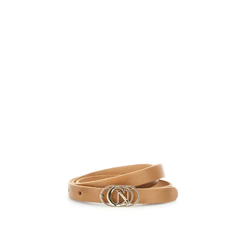 cintura in pelle a taglio vivo con fibbia in metallo cuoio