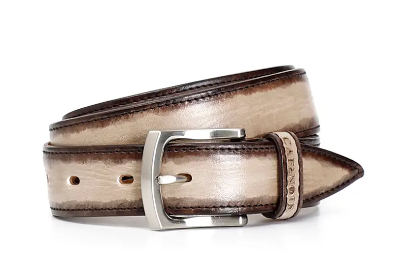 cintura uomo in pelle con sfumatura taupe