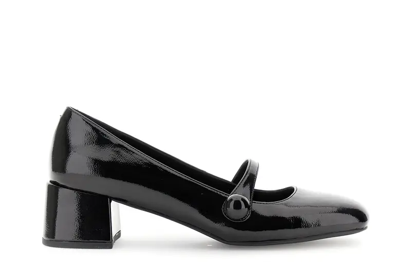 décolleté con bottone effetto vernice nero