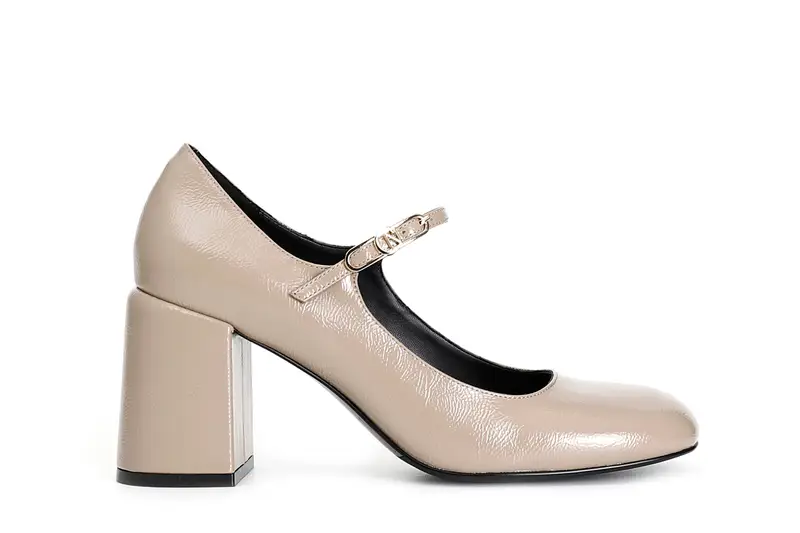 décolleté con laccio fibbia in pelle naplak taupe