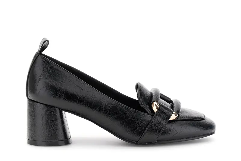 décolleté effetto pelle con morsetto nero