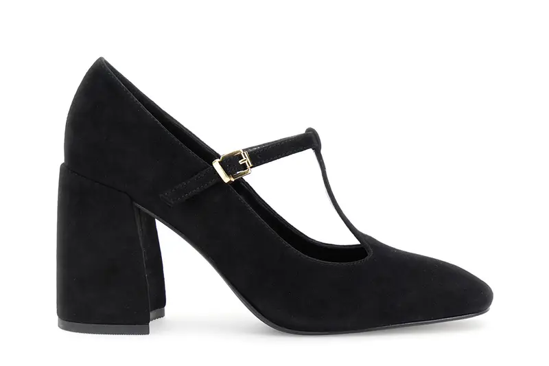 décolleté in camoscio con laccino a"t" nero