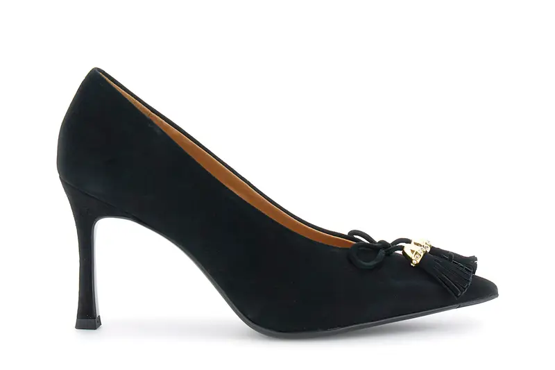 décolleté in camoscio con nappine nero