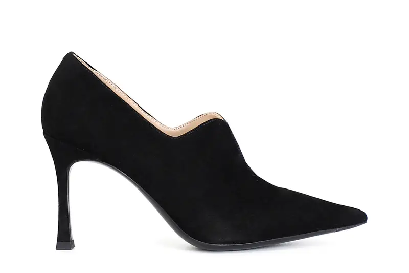 décolleté in camoscio con taglio a "v" nero