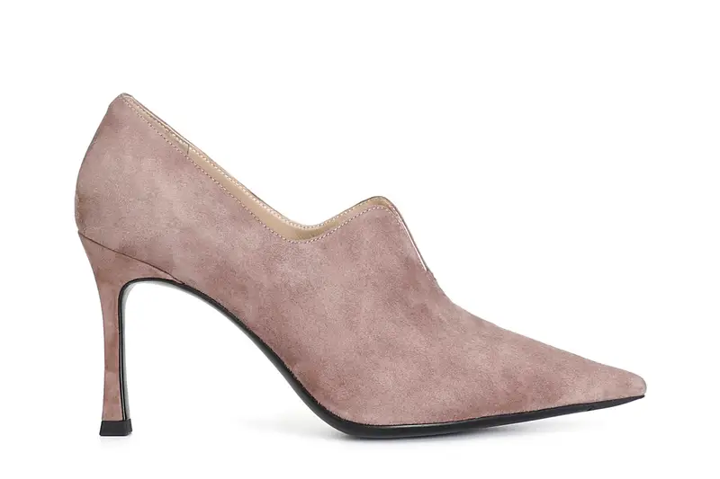 décolleté in camoscio con taglio a "v" rosa antico