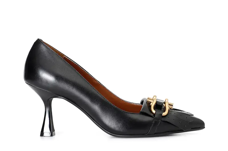 décolleté in pelle con accessorio tacco 70 mm nero