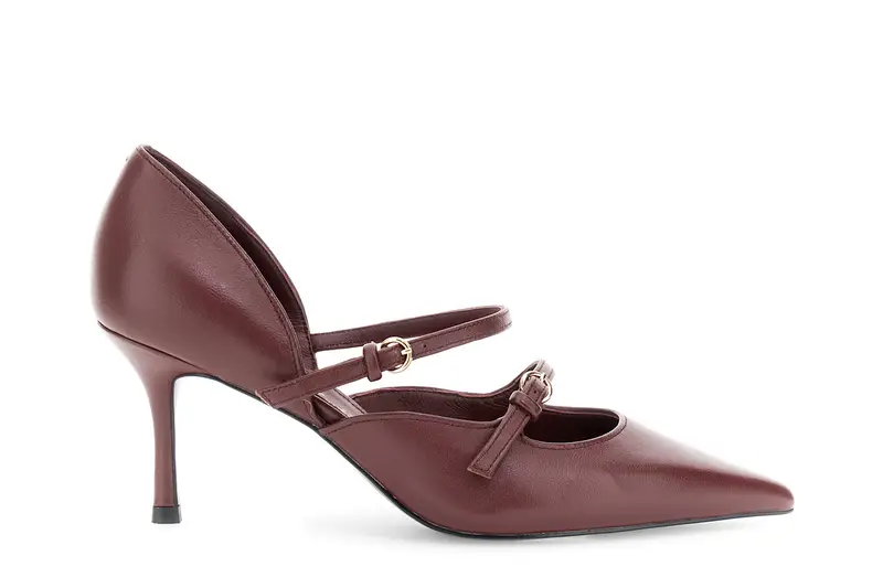 décolleté in pelle con doppio laccino bordeaux