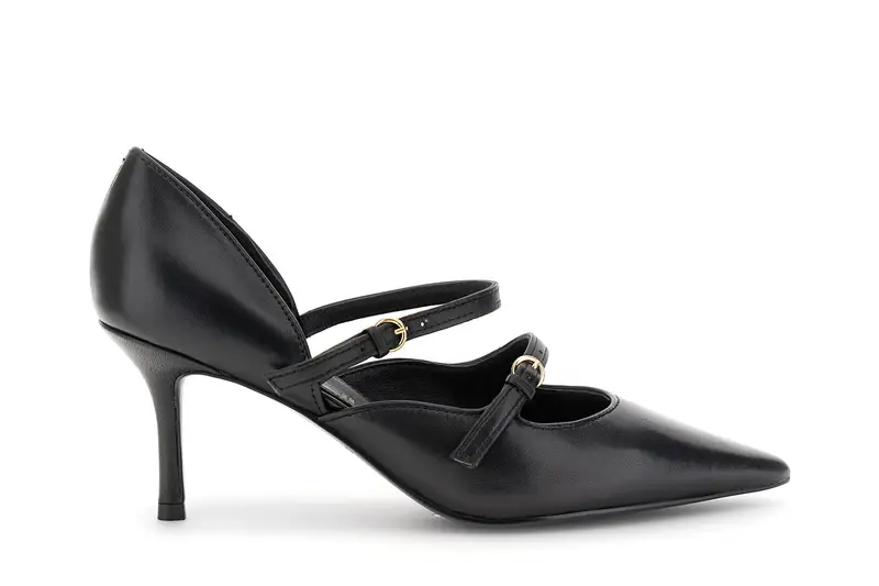 décolleté in pelle con doppio laccino nero