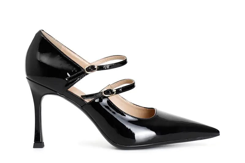 décolleté in vernice con doppia fibbia nero