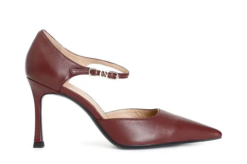 décolleté spezzata in pelle con fibbia bordeaux